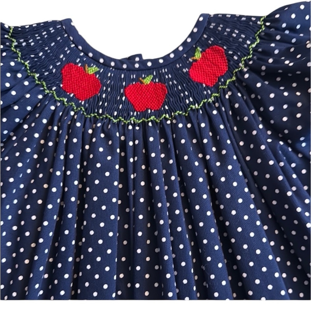 Smocked Giraffe “Back to School” Apple Dress Size 2 - Picture 2 of 5